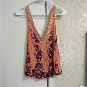 Intimately by Free People xs Floral Lace Trim V-Neck Top - Orange and Purple